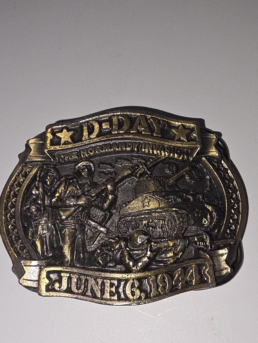 Vintage D-Day June 6 1944 The Normandy Invasion Daisy Commemorative Brass Buckle
